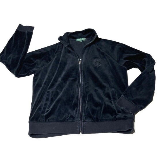 Lauren Ralph Lauren Active Black Velour Jacket Y2k Full Zip Crest Logo Women M - Picture 4 of 10